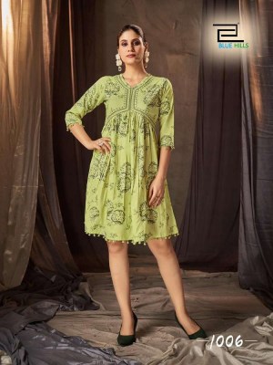 Blue Hills Barbie Rayon 14KG Alia Cut in Tunic Style short top collection  kurtis catalogs