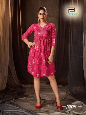 Blue Hills Barbie Rayon 14KG Alia Cut in Tunic Style short top collection  kurtis catalogs