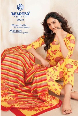 Deeptex Miss India vol 80 pure cotton printed churidar unstitch suits catalogue wholesale  