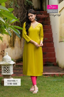 Festival vol 1 by Diya Trends roman silk fancy embroidered kurti catalogue at low rate kurtis catalogs