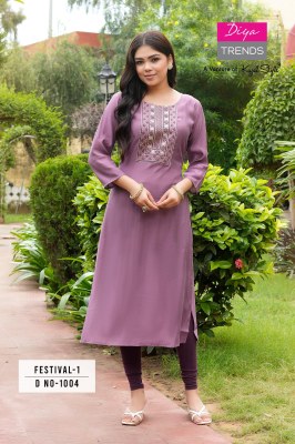 Festival vol 1 by Diya Trends roman silk fancy embroidered kurti catalogue at low rate kurtis catalogs