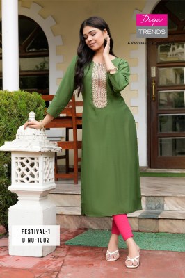 Festival vol 1 by Diya Trends roman silk fancy embroidered kurti catalogue at low rate kurtis catalogs