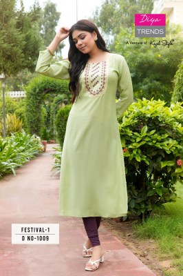 Festival vol 1 by Diya Trends roman silk fancy embroidered kurti catalogue at low rate kurtis catalogs