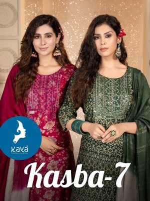 Kasba by Kaya chanderi modal printed modal foil printed kurti pant and dupatta catalogue wholesale catalogs