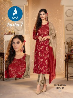 Kasba by Kaya chanderi modal printed modal foil printed kurti pant and dupatta catalogue readymade suit catalogs