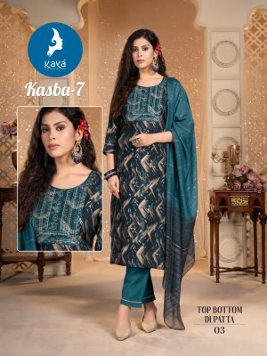 Kasba by Kaya chanderi modal printed modal foil printed kurti pant and dupatta catalogue readymade suit catalogs