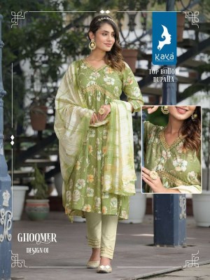 Kaya Kurti Ghoomer pure chanderi 3pice ready made dress wholesaler  kurtis catalogs