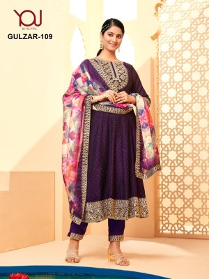 You by Gulzaar heavy vichitra silk designer embroidered  anarkali suit catalogue 