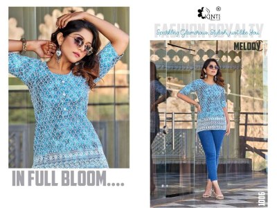 kinti presents melody  Luckhnawi Work printed short top tunic western top collection wholesale rate kurtis catalogs