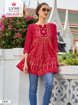 lymi presents colours  Heavy Rayon Embroidery Work  short top collection  kurtis catalogs