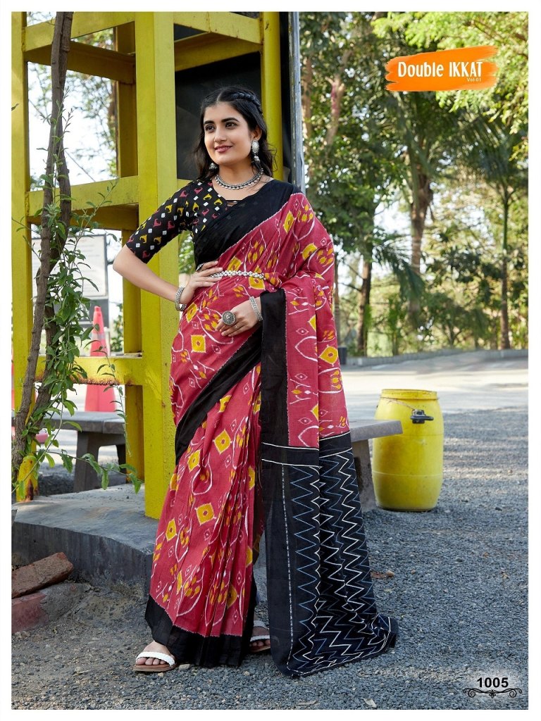 Women's Plain Jaipuri Printed Pure Cotton Mulmul Traditional Ethnic Saree  with Blouse Piece