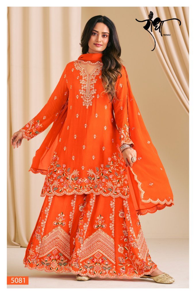 Yellow Chinon Silk Plazo With Top & Dupatta For Indian & Pakistani Wedding Festival - Thread Sequence Work