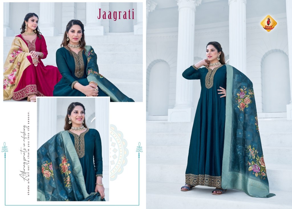 Buy Rama Embroidery Work Slub Silk Anarkali Suit Online