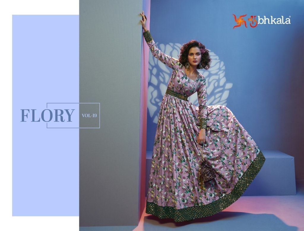 shubhkala by flory vol 19 New Exclusive Printed Long Anarkali Gown Collection at wholesale price