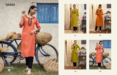 100 miles Ishara  Pure Cotton embroidery work wholesale Kurti  kurtis catalogs