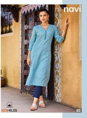 100 miles Navi Pure Cotton self pattern embroidered work wholesale Kurti catalogue  100 MILES