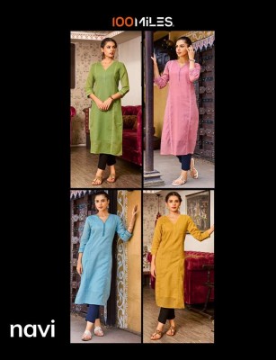 100 miles Navi Pure Cotton self pattern embroidered work wholesale Kurti catalogue  kurtis catalogs