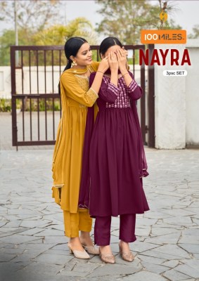 100 miles by nayra premium collection of georgette kurti with pant and dupatta catalog at wholesale price 100 MILES