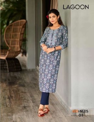 100 miles lagoon Embroidered digital printed Kurtis wholesaler in Surat  100 MILES