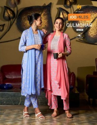 100 miles new gulmohar  Printed work Kurti Pant  Dupatta 3 Psc Readymade set catalogue wholesale  100 MILES