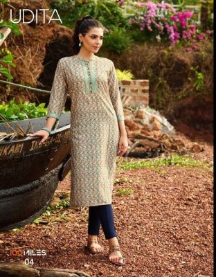 100 miles udita Heavy Embroidered digital printed Kurtis wholesaler in Surat  100 MILES