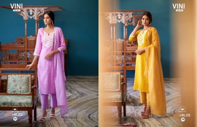 100 miles vini pure cotton top pants with dupatta ready made suits wholesale kurtis catalogs