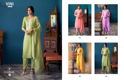 100 miles vini pure cotton top pants with dupatta ready made suits wholesale kurtis catalogs