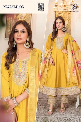 18 Attitude Nazakat Pure Muslin Anarkali Kurta Pant Set with Dupatta Wholesale fancy Anarkali suit catalogs