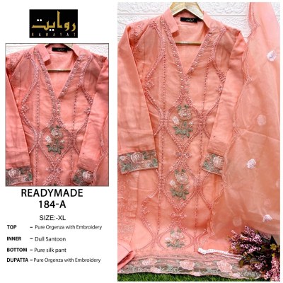 184 ABCD by Rawayat  pure organza embroidered kurti pant and dupatta catalogue at low rate readymade suit catalogs