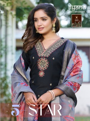 5 Star by Jiyana digital chanderi embroidered readymade suit catalogue at affordable rate wholesale catalogs