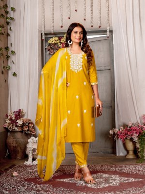 5 Star vol 1 by Krishna Trendz Reyon Neck embroidered Kurti pant and dupatta catalogue at affordable rate readymade suit catalogs