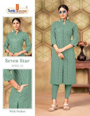 7 Star by Tunic House Reyon sequence Straight Kurti Collection   kurtis catalogs