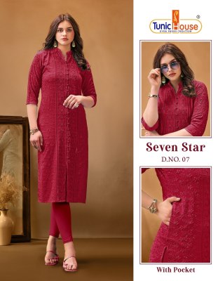 7 Star by Tunic House Reyon sequence Straight Kurti Collection   kurtis catalogs