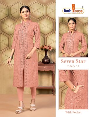 7 Star by Tunic House Reyon sequence Straight Kurti Collection   kurtis catalogs