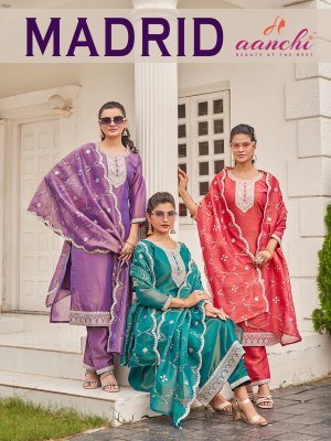 AANCHI Madrid Catalogue  3 PCS Straight Set with Fancy Dupatta and Wholesale readymade suits wholesale catalogs