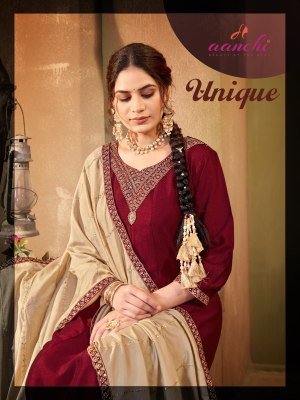AANCHI Vichitra Silk 3 PCS Suit Set Flair Concept with Fancy Dupatta and Wholesale readymade fashion kurtu pant with dupatta wholesale catalogs