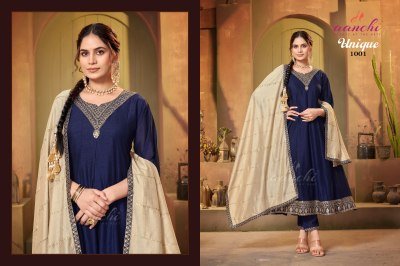 AANCHI Vichitra Silk 3 PCS Suit Set Flair Concept with Fancy Dupatta and Wholesale readymade fashion kurtu pant with dupatta kurtis catalogs
