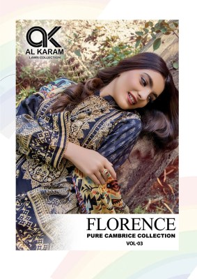 AL karam by Florence vol 03 pure cambric unstitched dress material catalogue at low rate Al Karam Lawn Collection 