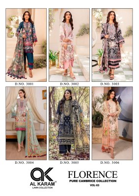 AL karam by Florence vol 03 pure cambric unstitched dress material catalogue at low rate salwar kameez catalogs