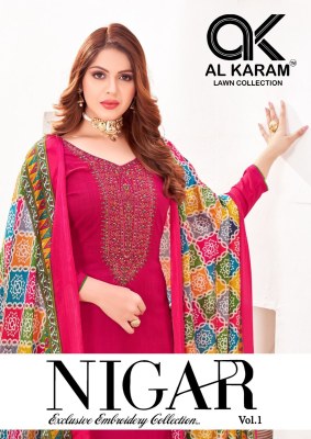 AL karam lawn by Nigar vol 1 pure reyon embroidered unstitched salwar kameez catalogue at affordable rate Al Karam Lawn Collection 