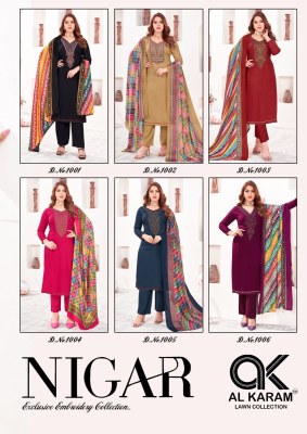 AL karam lawn by Nigar vol 1 pure reyon embroidered unstitched salwar kameez catalogue at affordable rate salwar kameez catalogs