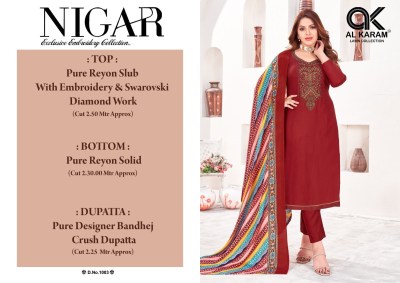 AL karam lawn by Nigar vol 1 pure reyon embroidered unstitched salwar kameez catalogue at affordable rate salwar kameez catalogs