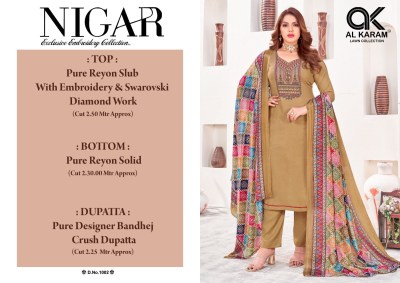 AL karam lawn by Nigar vol 1 pure reyon embroidered unstitched salwar kameez catalogue at affordable rate salwar kameez catalogs