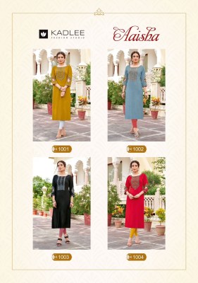 Aaisha by Kadlee heavy reyon thread work Fancy straight cut kurti catalogue at affordable rate  kurtis catalogs