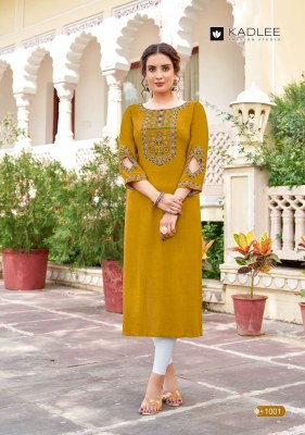 Aaisha by Kadlee heavy reyon thread work Fancy straight cut kurti catalogue at affordable rate  kurtis catalogs