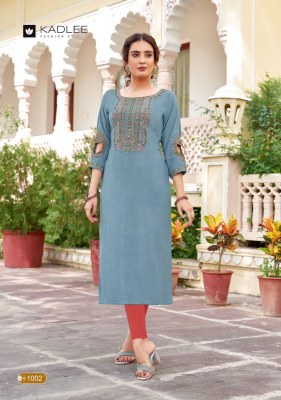 Aaisha by Kadlee heavy reyon thread work Fancy straight cut kurti catalogue at affordable rate  kurtis catalogs