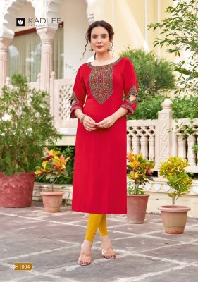 Aaisha by Kadlee heavy reyon thread work Fancy straight cut kurti catalogue at affordable rate  kurtis catalogs