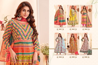 Aaisha by Khushi fashion printed anarkali fancy kurta pant and dupatta catalogue at affordable rate readymade suit catalogs