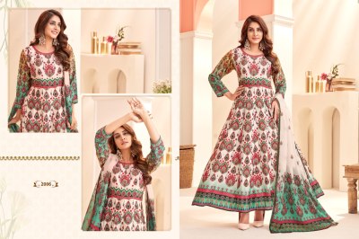 Aaisha by Khushi fashion printed anarkali fancy kurta pant and dupatta catalogue at affordable rate readymade suit catalogs