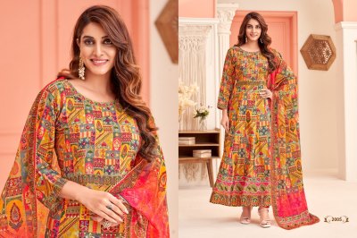 Aaisha by Khushi fashion printed anarkali fancy kurta pant and dupatta catalogue at affordable rate readymade suit catalogs